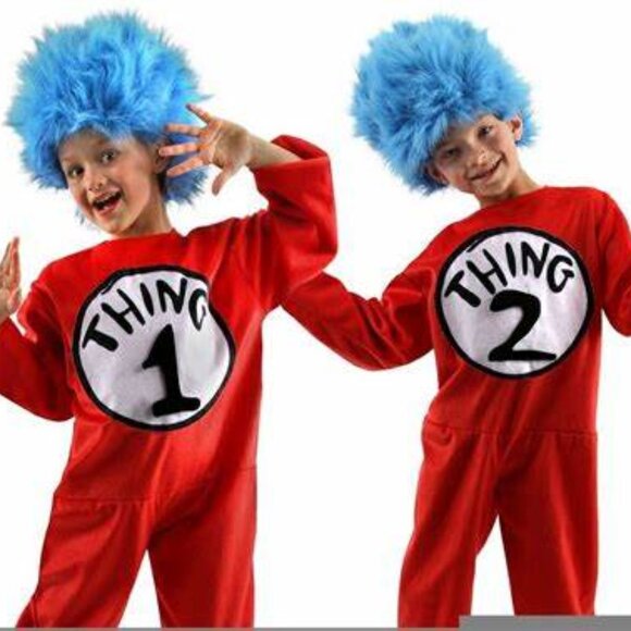 LICENSED DR. SEUSS THING 1 AND 2 COSTUMES W/ WIGS SIZE XS 5-6 - Picture 1 of 2